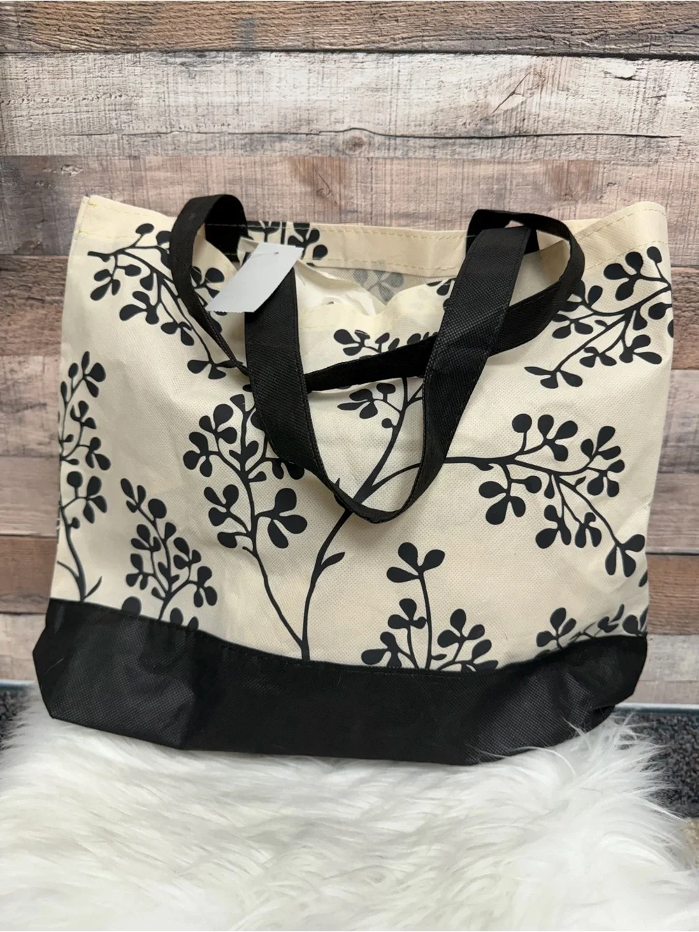 Canvas Tote Bag with Black Floral Botanical Print